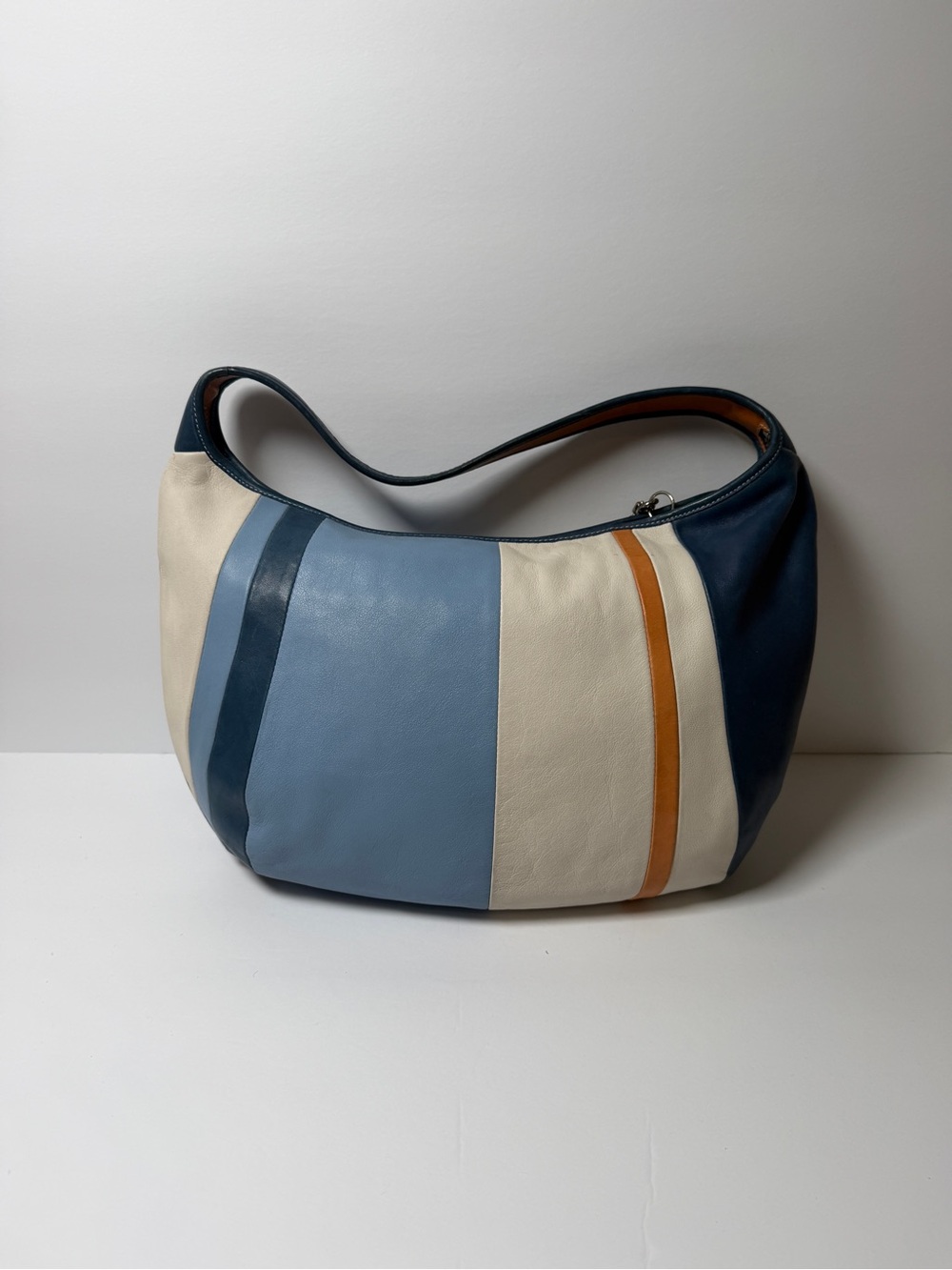 Vintage Coach Ergo Striped Leather Hobo Bag Blue Cream Tan Y2K Rare